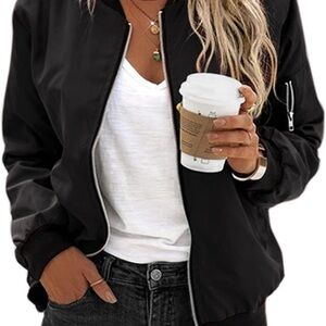 Black Zip-Up Bomber Jacket